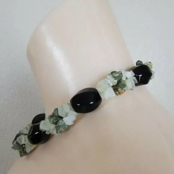 Ross-Simons Sterling Silver Chunky Bead Choker Necklace Jade Green Lace Agate - Picture 2 of 13